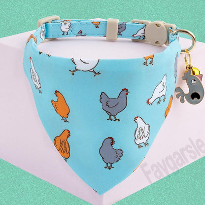 Faygarsle 2 Pack Chicken Pattern Cat Collar Set with Bandana and Bowtie, Light Blue, Breakaway Safety Clasp with Bell