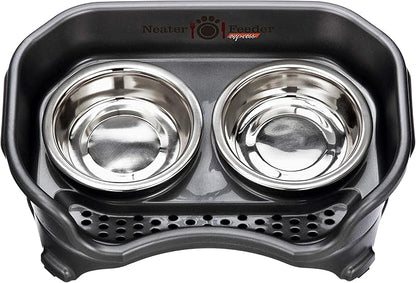 Neater Feeder Express Mess Proof Cat Bowls Elevated, No Spill Feeding Station, Stainless Steel Dishes for Food and Water, Raised Bowls for Indoor Cats, No Fatigue Whisker Friendly Dish, Black