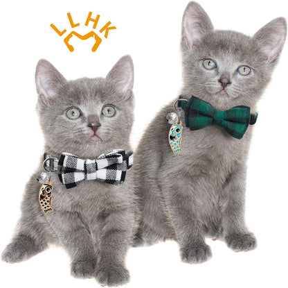 LLHK 4 Pack Small Fish Cat Collars with Bow Tie and Bell,Personalized Breakaway Kitten Collar for Girl boy Cats,Adjustable 7-12inch,Cute for Kitty Kitten Adult Cats,Pet Supplies,Stuff,Accessories