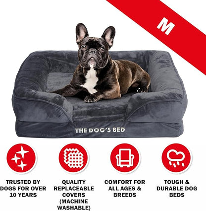 The Dog’s Bed, Orthopedic Standard Foam Waterproof Dog Bed with Standard Support, Medium Grey Plush, Waterproof, Supportive Dog Bed with Replaceable Covers