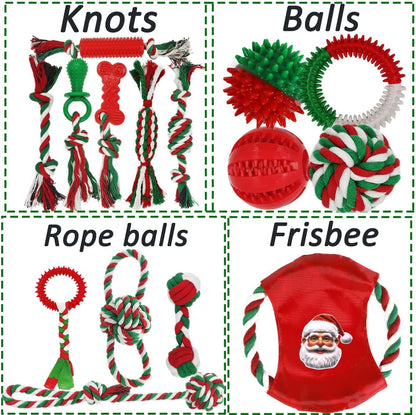 Dog Toys 15 Pack for Teeth Cleaning and Fun, Puppy Teething Chew Toys Tug Rope Squeaky Treat Balls & Rubber Tous Bulk– Variety Dog Gifts Set Reduce Anxiety & Save Furniture, Christmas