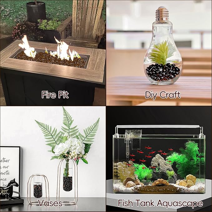 Meschett Colorful Glass Stones, 1 LB Fish Tank Gravel, Small Irregular Rainbow Aquarium Gravel for Aquarium Decorations and Turtle Tank, Sea Glass Beads Crystals for Fish Bowl, Vase Filler,Brown