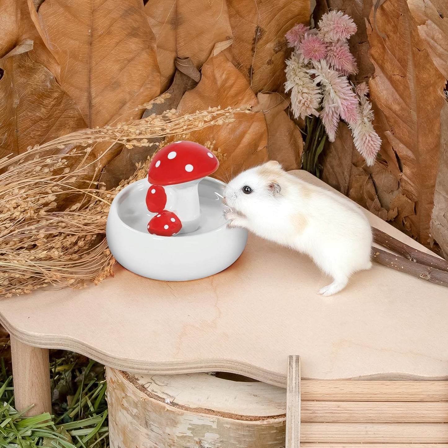 Niteangel Hamster Feeding & Water Bowls- Mushroom Ceramics Series Food Dish Feeding Bowls for Dwarf Syrian Hamsters Gerbils Mice Rats or Other Similar-Sized Small Pets (Water Bowl)