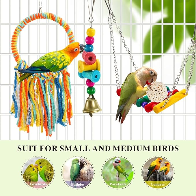 Bird Swing Toys, Parakeet Toys Natural Birds Toys Bird Cage Accessories, Swinging Chewing Hanging Standing Parakeet Swings Suitable for Budgerigar, Conure, Lovebird, Cockatiel