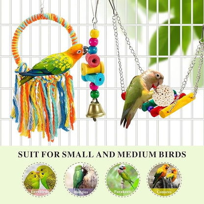 Bird Swing Toys, Parakeet Toys Natural Birds Toys Bird Cage Accessories, Swinging Chewing Hanging Standing Parakeet Swings Suitable for Budgerigar, Conure, Lovebird, Cockatiel