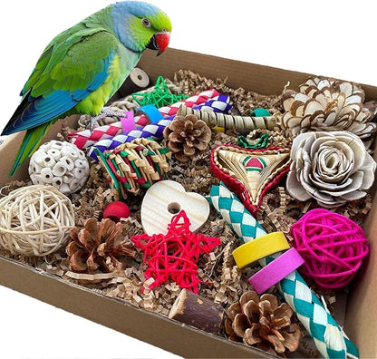 Bird Foraging & Bird Shredding Toys Box,Natural Chewing and Foraging Toys for Cockatiels,Parakeets,Conures,Love Birds & Small to Medium Parrots