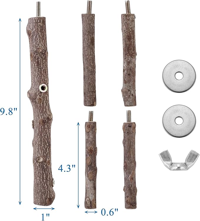 CozyCabin Bird Perch Stand Natural Wood Cage Perch Bird Cage Accessorie Toys Standing Rack for Cockatiels, Parakeets, Macaw, Small Birds Exercise Training