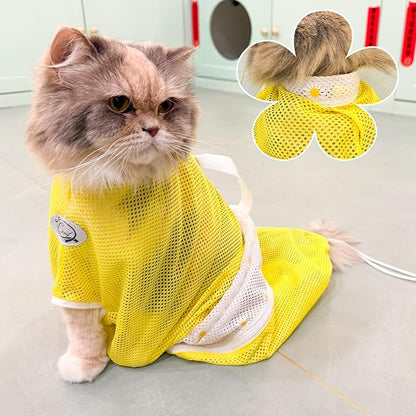 Cinf Cat Bathing Bag, Breathable Mesh Anti Scratch Adjustable Cat Grooming Bag for Nail Trimming, Bathing Soft Cat Washing Bag(Yellow) L