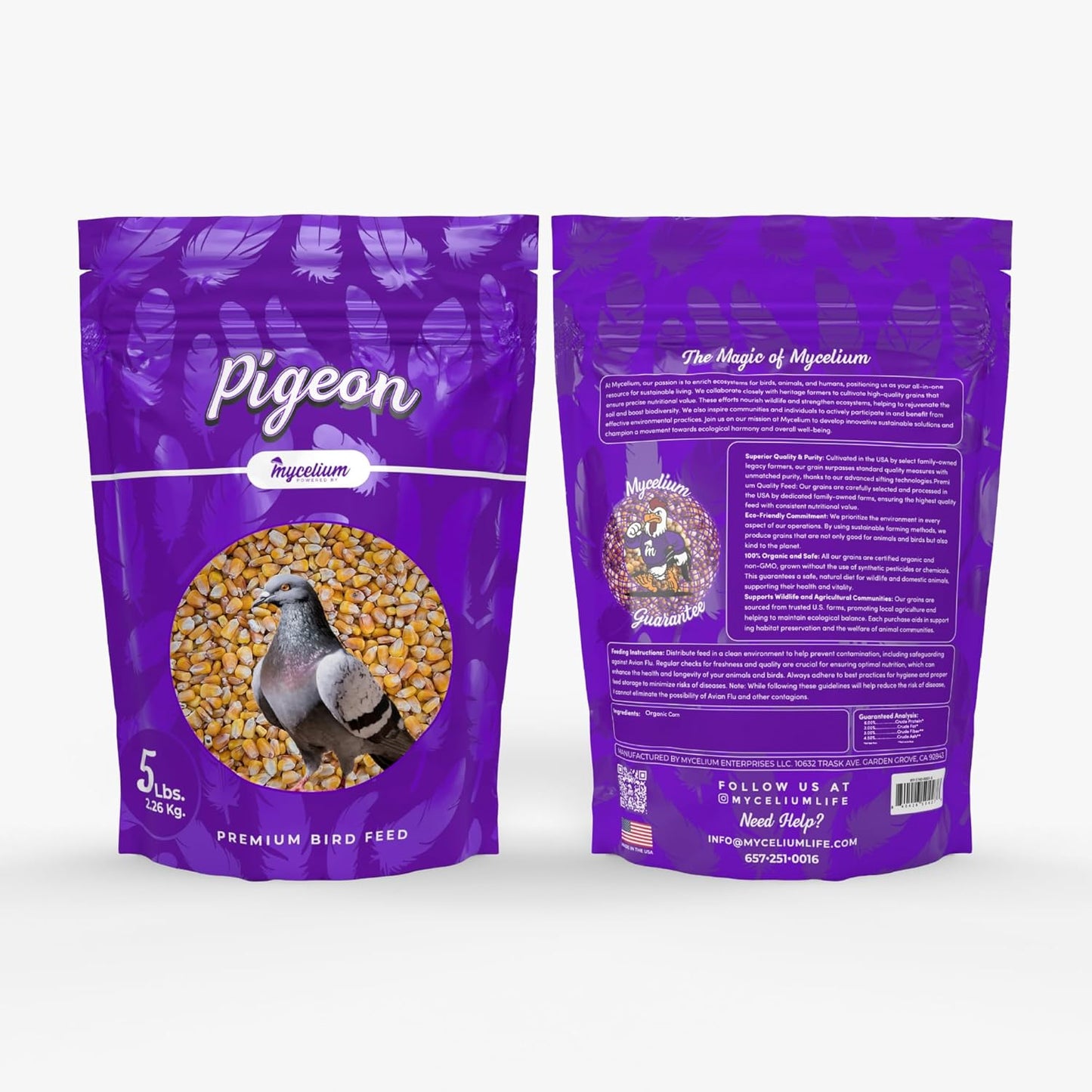 Mycelium Premium Corn – Organic, Non-GMO, High Nutritional Value Bird Food for Pigeons, Sourced from Local USA Farms, Sustainable Farming, 5 lbs