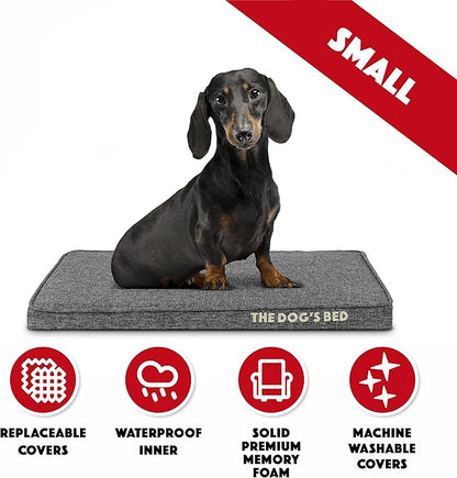 The Dog’s Bed Orthopedic Memory Foam Dog Bed, Small Grey Poly-Linen Pain Relief for Arthritis, Hip & Elbow Dysplasia, Post Surgery, Supportive, Calming, Waterproof Washable Covers