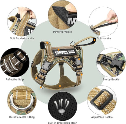 WINSEE Tactical Dog Harness, No Pull Dog Harness for Medium Large Dogs with Handle & Molle, Military Service Dog Vest Harness in Training Pet Harness for Small Dogs
