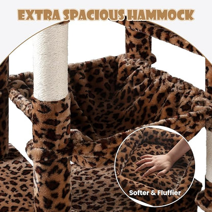 SHA CERLIN 81in Multi-Level Tall Cat Tree Tower for Indoor Kitties/Larger Cat Condo Furniture with Hammock/Cozy Pussycat Perches/Sisal Scratching Posts/Pet House/Wide Base/Leopard Print
