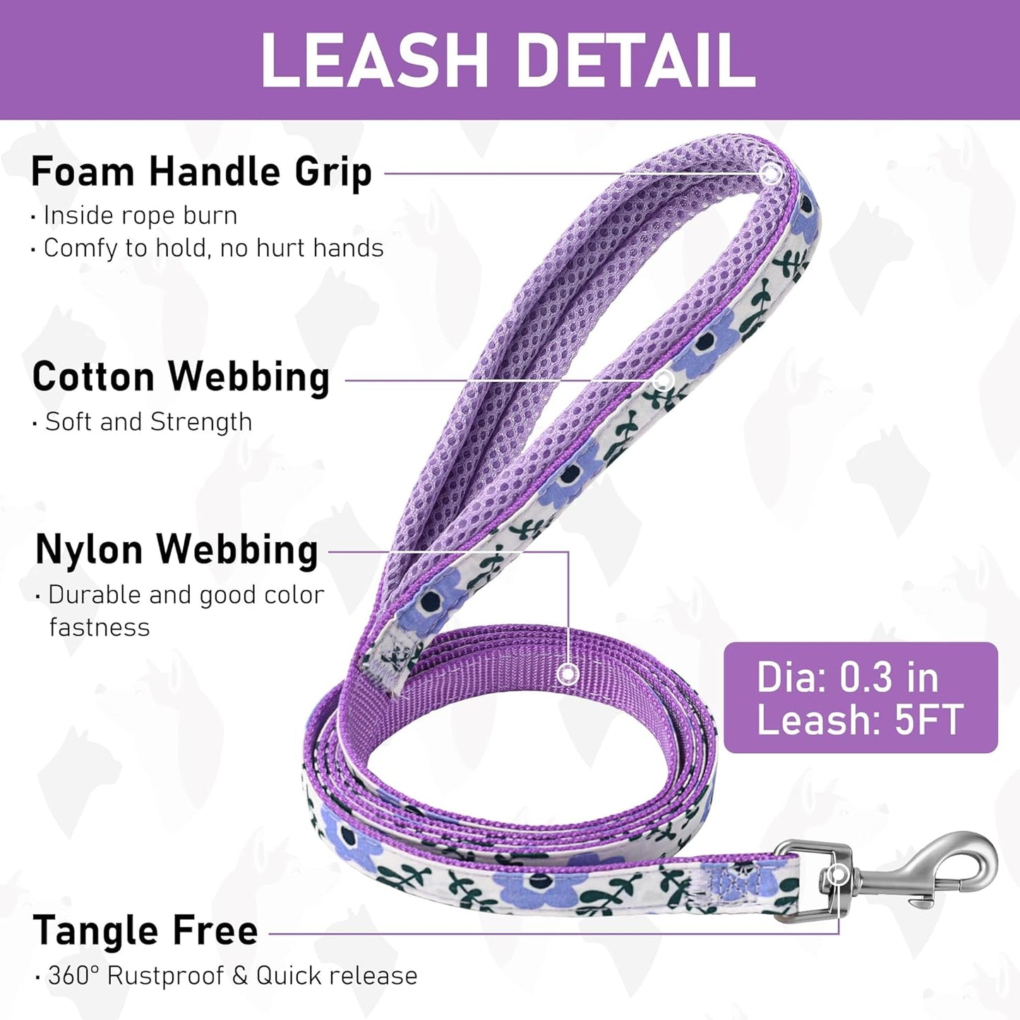 GAMUDA Small Dog Harness Collar and Leash Set, Step in No Chock No Pull Soft Mesh Adjustable Dog Vest Harnesses Plaid Reflective for Dogs Puppy Cats Kitten Rabbit (Purple Flower, L)