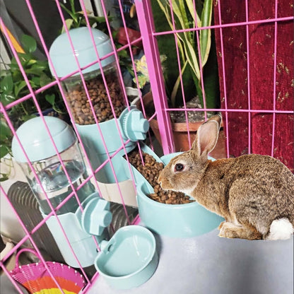 Tfwadmx Rabbit Hanging Auto Food Water Dispenser Pet Cage Suspended Food Water Bowl Chinchilla Gravity Detachable Feeder Waterer Set for Puppy Kitten Bunny Ferrets Guinea Pig (Blue)