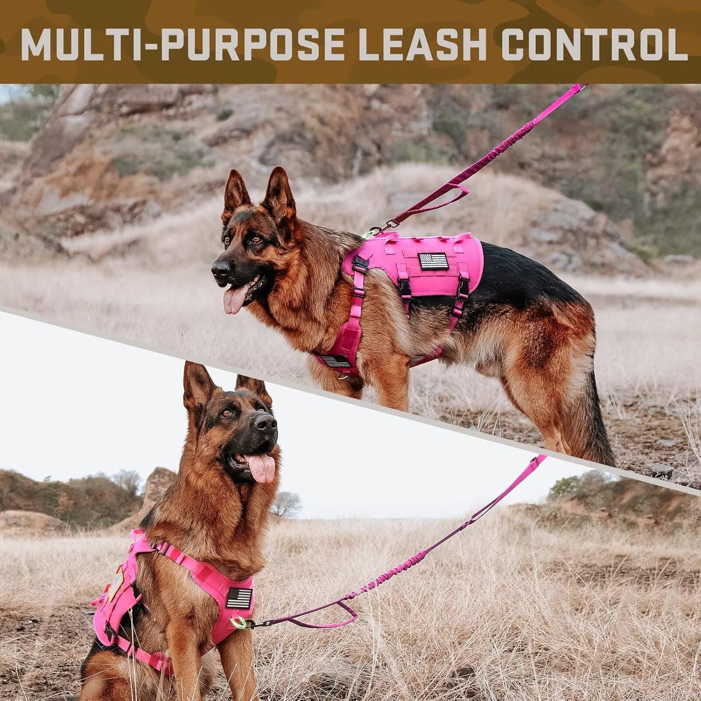 Forestpaw Dog Harness Medium Sized,Tactical Dog Harness with Handle,No Pull Military Style Service Dog Vest with Pockets Adjustable for Medium Large Dogs,Hot Pink,Chest 21.5-45"