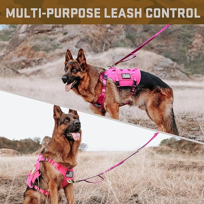 Forestpaw Dog Harness Medium Sized,Tactical Dog Harness with Handle,No Pull Military Style Service Dog Vest with Pockets Adjustable for Medium Large Dogs,Hot Pink,Chest 19.5-41.5"