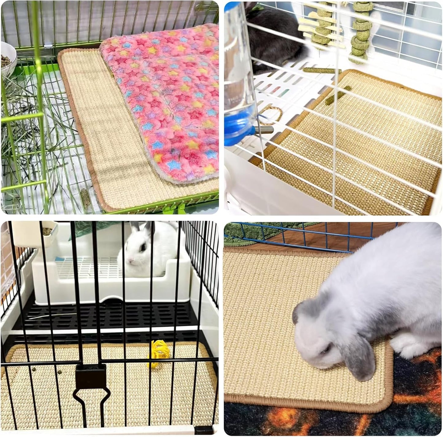 Rabbit Scratching Pad, 16 x 12 Inch Natural Sisal Bunny Scratch Mat Scratcher Mats Claws and Teeth Care for Biting Sleeping Nesting Small Animal Bedding Bed Play Toy (Beige+Brown, 2Pcs)