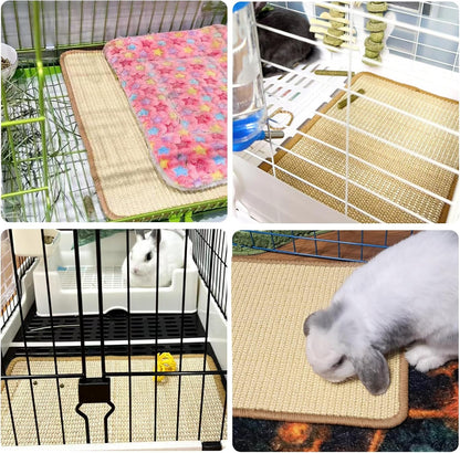 Rabbit Scratching Pad, 16 x 12 Inch Natural Sisal Bunny Scratch Mat Scratcher Mats Claws and Teeth Care for Biting Sleeping Nesting Small Animal Bedding Bed Play Toy (Beige+Brown, 1Pc)