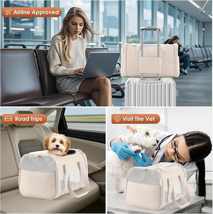 Fashion Leather Dog Carrier, Airline Approved Cat Carrier Soft Sided Pet Bag Carrier Purse for Puppy Kitten Small Animals White