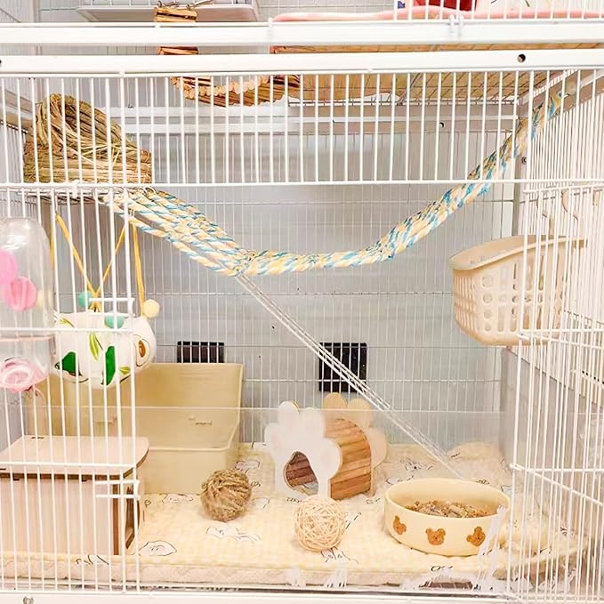 2 Pack Hanging Rat Rope Net, Bird Swing Toy, Parrot Climbing Ladder Bridge for Small Animal Cage Accessories