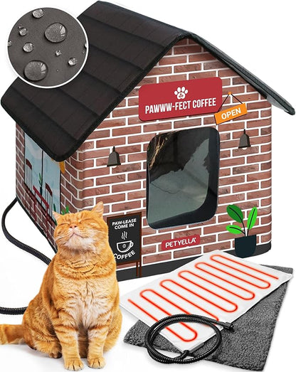 Heated Cat House for Outside - Heated Outdoor Cat House Weatherproof - Cat Houses for Cats - Waterproof Cat Shelter