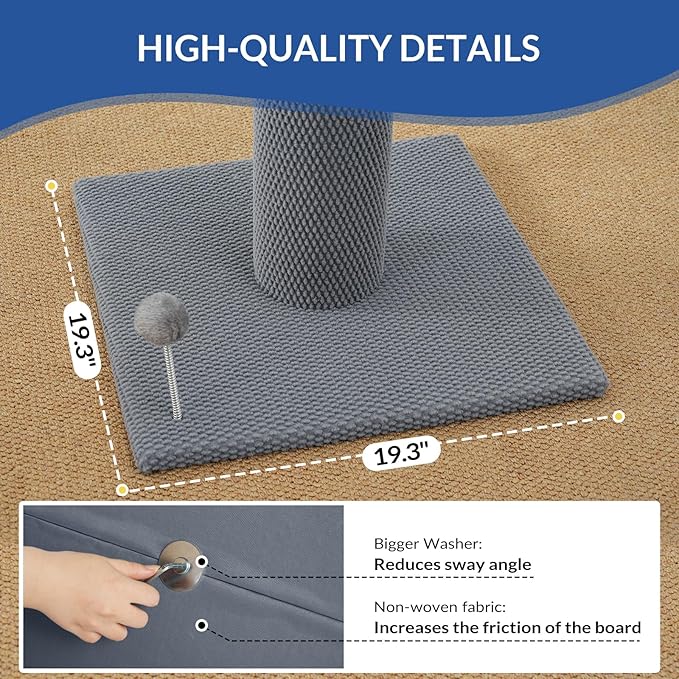 Cat Craft Cat Scratching Post Large Reticulate Carpet Scratching Post for Indoor Cats, Tall Cat Scratch Post, Carpet Cat Scratcher with Replaceable Toys, Sturdy Base, Large, Light Gray