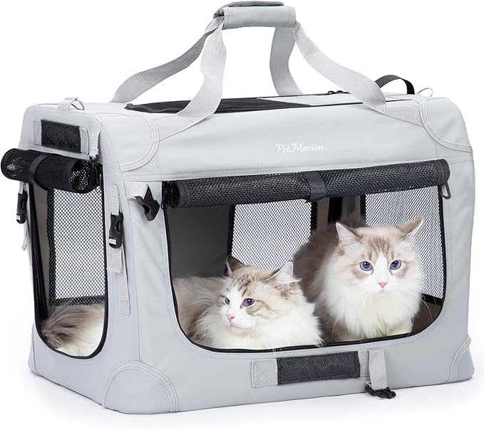 Extra Large Cat Carrier for 2 Cats, Collapsible Soft Sided Pet XL Crate for Large Mudium Big Cat 20lbs+, Car Travel Portable Bag for Long Trips Ride 24"x16.5"x16.5"