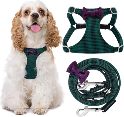 Puppytie No Pull Dog Harness with Multifunction Dog Leash,Soft Adjustable No Choke Escape Proof Pet Harness Vest for Medium Dogs,Plaid Green,M