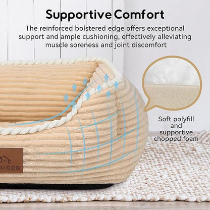 Rectangle Cat Dog Bed for Large Medium Small Pets Indoor Outdoor Machine Washable Sleeping Sofa Non-Slip Bottom Soft Puppy Bed Durable Orthopedic Calming Pet Cuddler (Medium, Coffee)