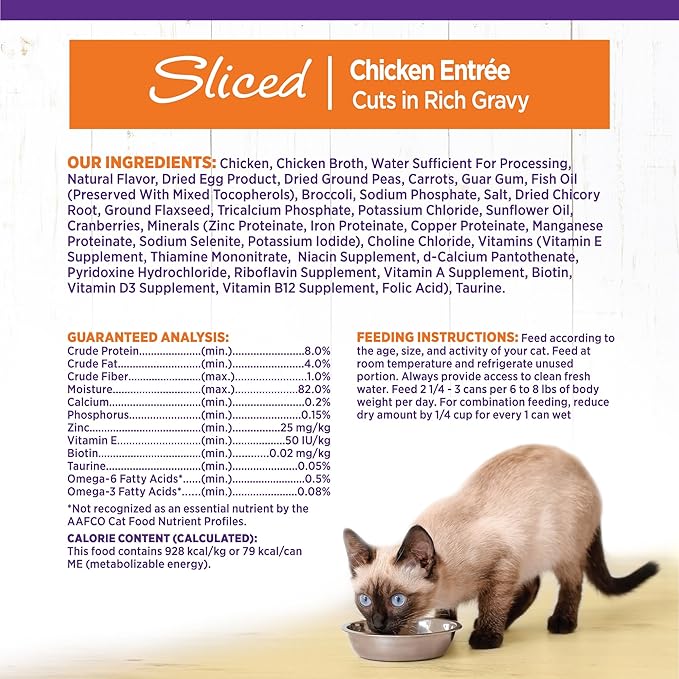 Wellness Complete Health Sliced Adult Wet Cat Food, Natural, Protein-Rich, Grain Free, 3 Ounce, 24 Pack, (Chicken Entrée)