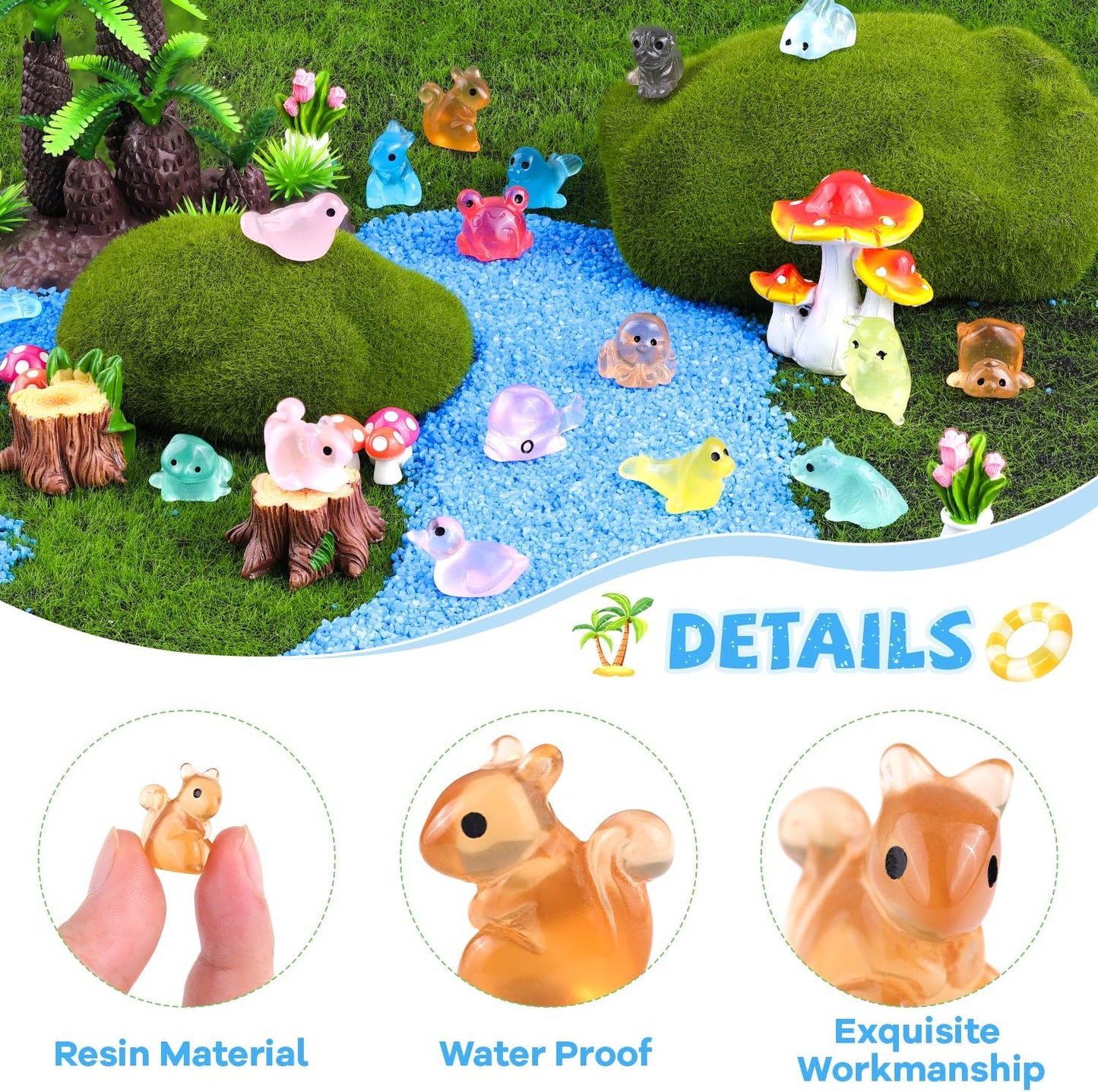 150PCS Random Mini Resin Animals Tiny Figurines Glow in Dark, Miniature Figures to Hide, Little Animal Toys Small Accessories for Topper Garden Dollhouse Landscape Aquarium Ornaments Crafts & Decor
