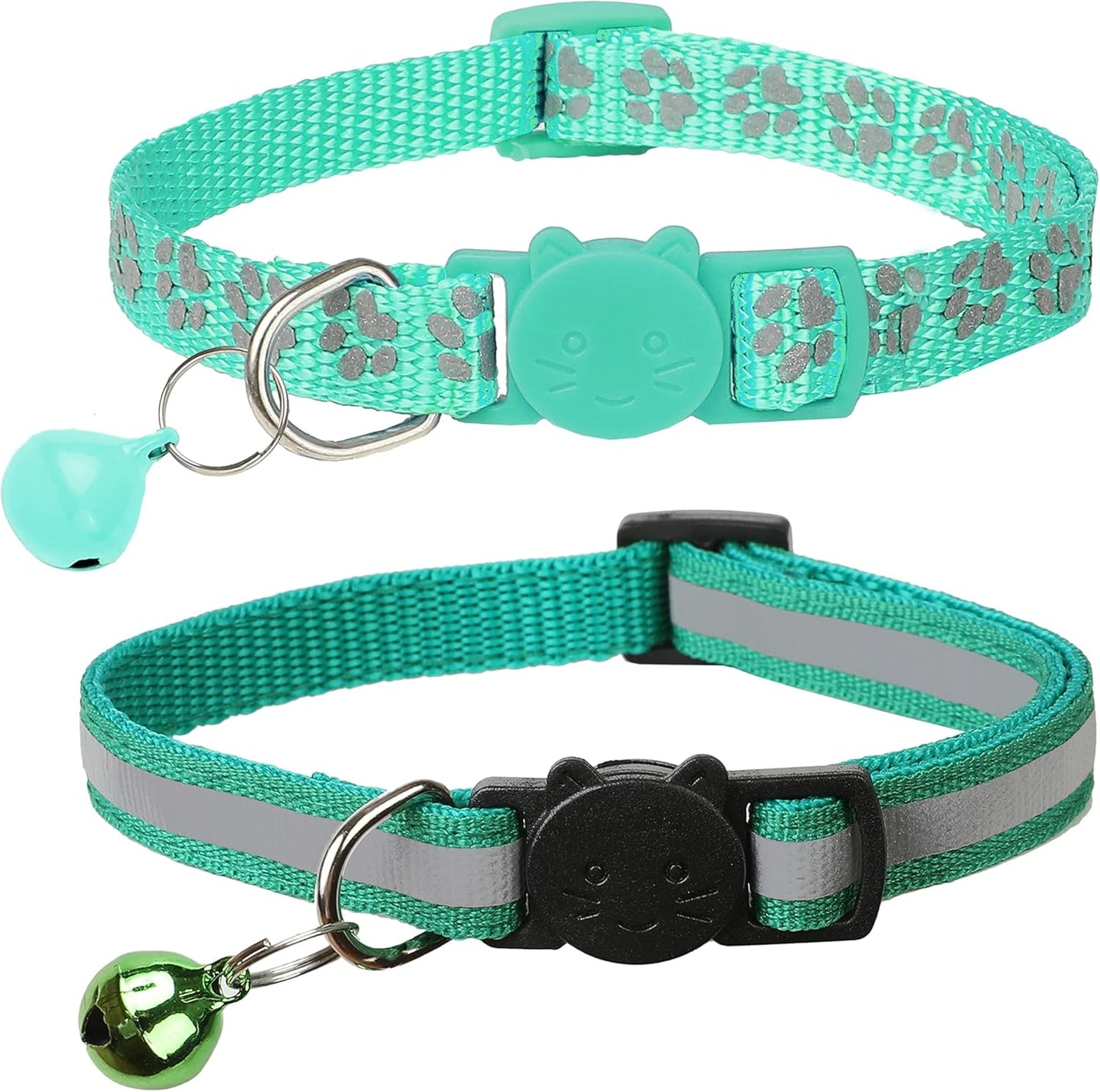 BANMODER 2 Pack Reflective Cat Collar Breakaway with Bell,Personalized Kitten Collars,Adjustable Safety Buckle Collar for Male Cats Girls & Boys (Dark Green)