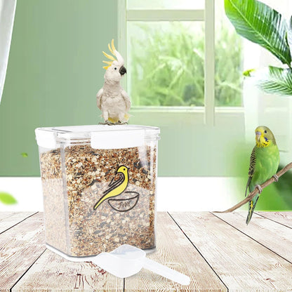 Bird Seed Storage Container-Airtight Bird Food Container-5-6lb/4.2 l Pet Food Storage Containers with Bird Seed Scoop-Wild Bird Seed Dispenser-forPetBirds Parakeets Finches Food MealwormsStorage/Clear