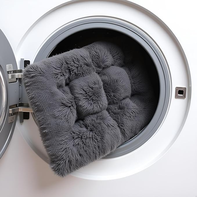 Fluffy Small Dog Bed, Washable Warm Winter Heated Calming Dog Crate Bed for Small Size Dogs, Supportive Plush Crate Pad for Dogs(18 * 12", Dark Grey).