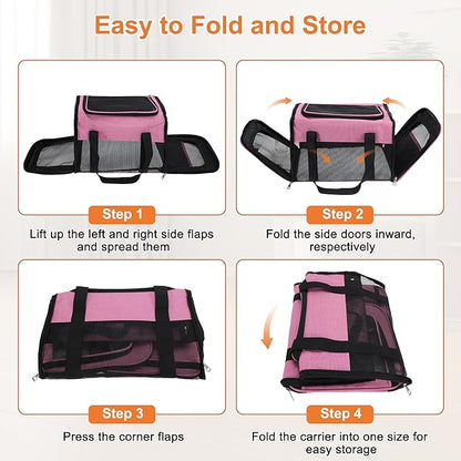 Pet Carrier, Breathable Mesh Design, Soft Cat Carrier with Shoulder Strap, Comfortable Travel Solution, Pink