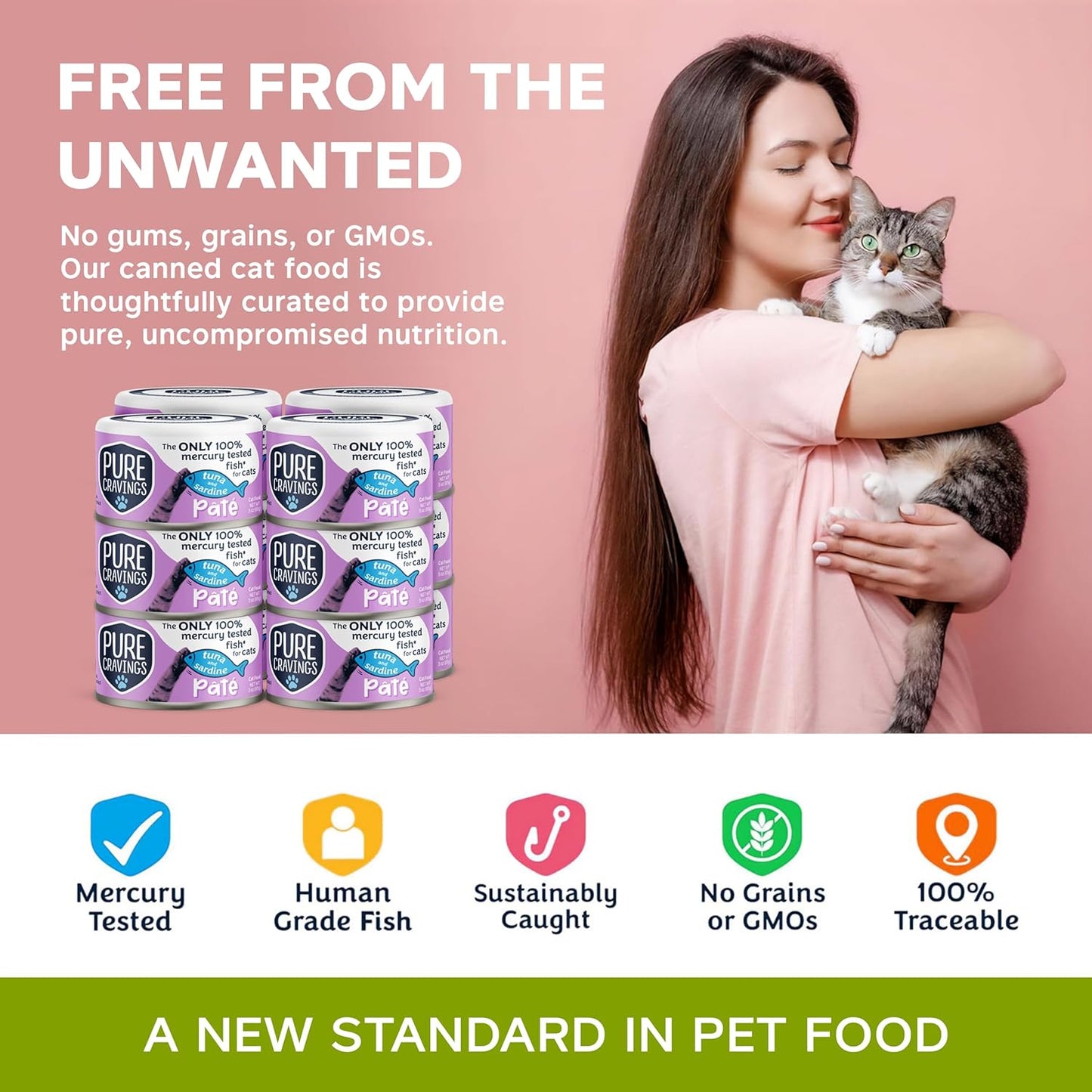 Pure Cravings Tuna and Sardine Pate, Canned Wet Cat Food, 100% Mercury-Tested, Moist Can Fish, Grain-Free Protein, Non-GMO, 12 Pack