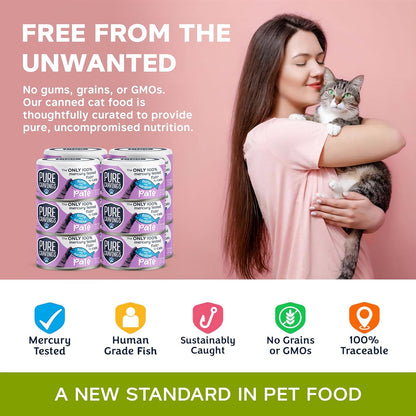 Pure Cravings Tuna and Sardine Pate, Canned Wet Cat Food, 100% Mercury-Tested, Moist Can Fish, Grain-Free Protein, Non-GMO, 12 Pack