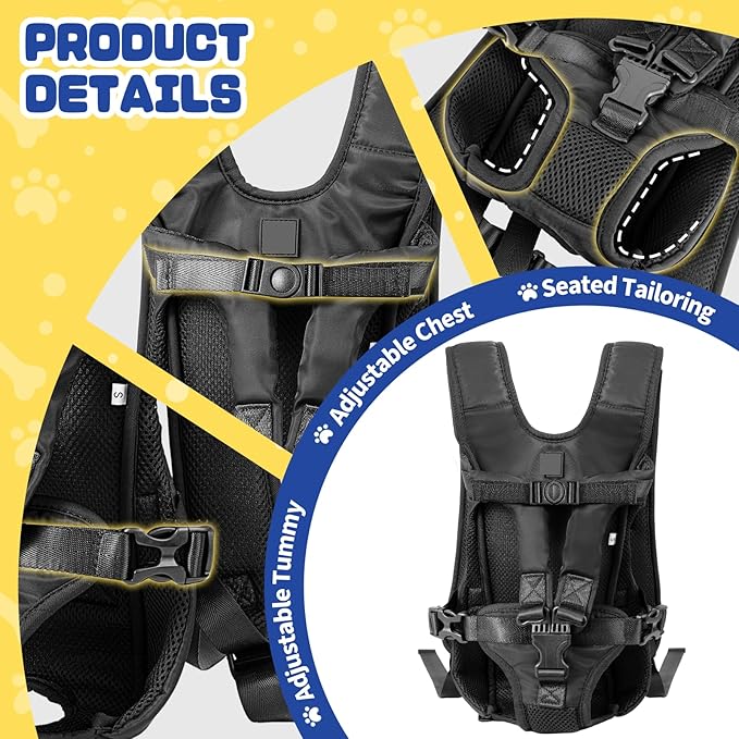 Dog Backpack Carrier, Legs-Out Front Carrier for Small Dogs 5-10 Lbs, Adjustable Breathable Front Carrier for Hiking, Cycling, Travel (Black, Small)