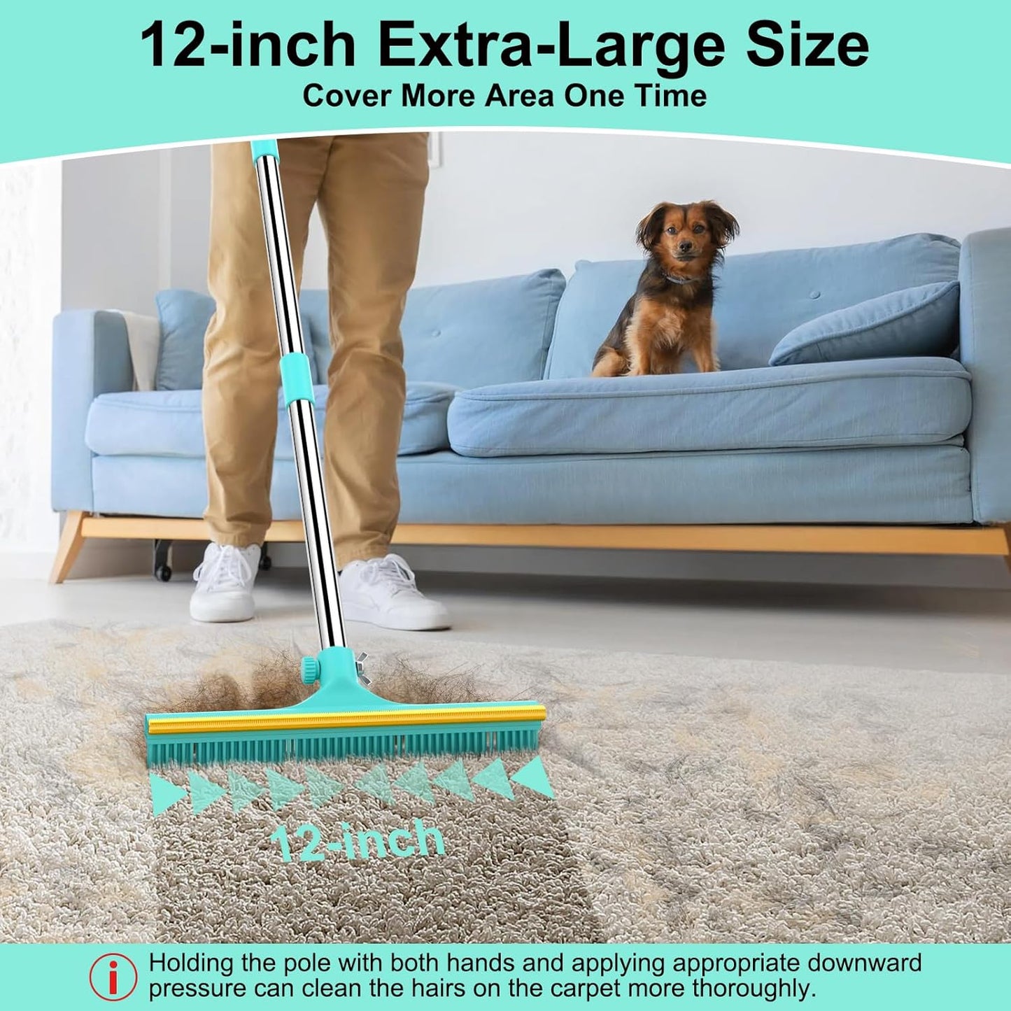 Carpet Rake for Pet Hair Removal - 60" Adjustable Long Handle Carpet Rake, 3 in 1 Reusable Pet Hair Removal Tool Kit, Cat Dog Fur Rakes Scraper Carpet Broom for Carpets, Rugs, Mats