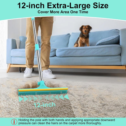 Carpet Rake for Pet Hair Removal - 60" Adjustable Long Handle Carpet Rake, 3 in 1 Reusable Pet Hair Removal Tool Kit, Cat Dog Fur Rakes Scraper Carpet Broom for Carpets, Rugs, Mats