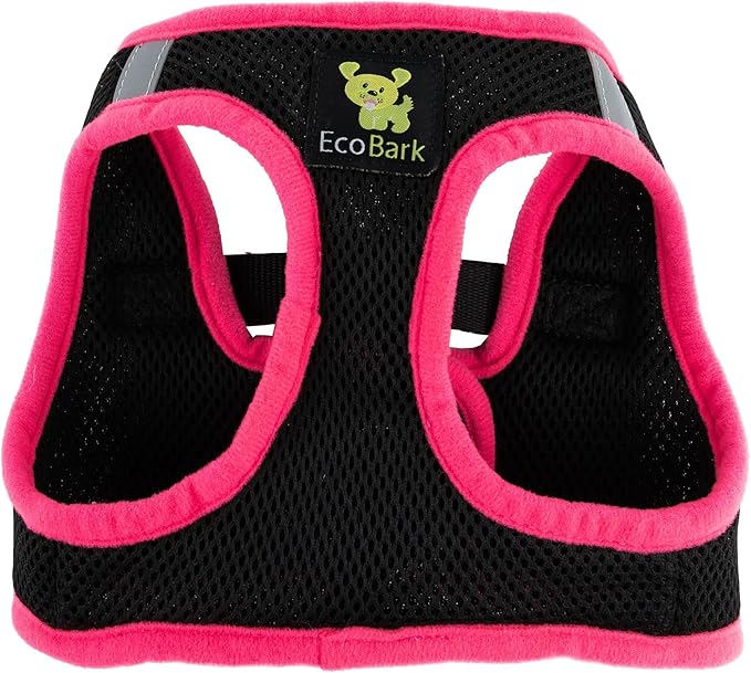 EcoBark Teacup Dog Harness - Luxury Step in Dog Harness in Black & Pink - Soft & Secure Body Halter Vest - Reflective Halter Vest
