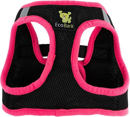 EcoBark Step in Dog Harness - Eco-Friendly Small Breed Dog Harnesses for XS and Small Dogs - Reflective and Adjustable Mini Body Halter Vest - Soft Mesh Toy Breed Harness (Black and Pink, Small)