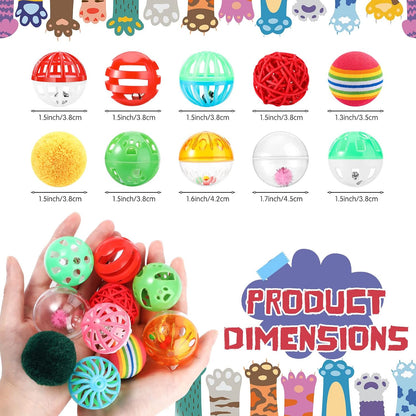 Hungdao 100 Pcs Cat Toys Bulk Plastic Small Crinkle Ball Assorted Cat Balls with Bell for Kitten Chase Pounce Rattle Play Toys, Assorted Color