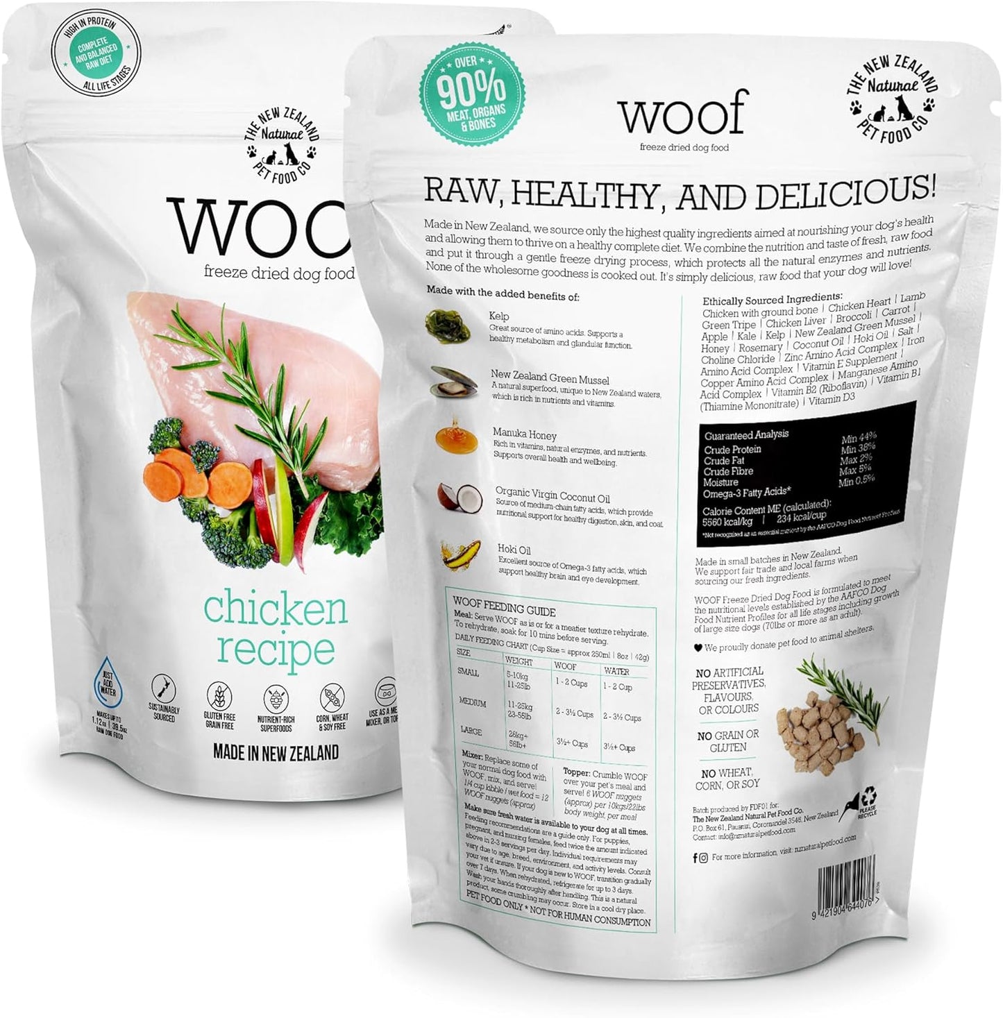 The New Zealand Natural Pet Food Co WOOF Freeze Dried Dog Food - Chicken Recipe, High Protein Dog Treats & Snacks, Dog Food Toppers & Meals, 9.9 oz