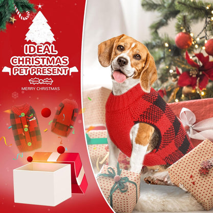 PETCARE Dog Christmas Sweater V-Neck Warm Knitted Puppy Sweaters Vest Cute Red Plaid Snowman Xmas Clothes Outfit for Small Medium Large Dogs Cat Pet Pullover (Decorative Buttons. Can't Untie)