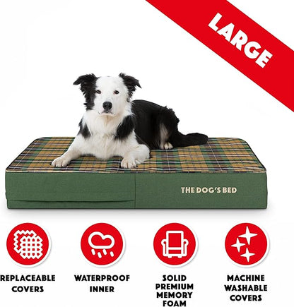 The Dog’s Bed Orthopedic Memory Foam Dog Bed, Large Green Tartan, Pain Relief for Arthritis, Hip & Elbow Dysplasia, Post Surgery, Lameness, Supportive, Calming, Waterproof Washable Cover