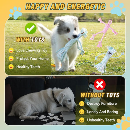 Dog Rope Toys with 18 pcs for Teething, Entertainment & Interaction, Dog Chew Toys, Training Tug Balls and Squeaky Toys for Medium&Small Puppies.