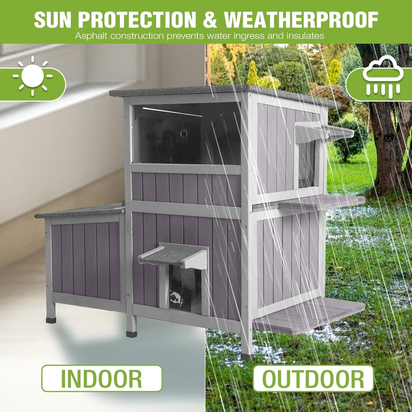 GUTINNEEN Large Insulated Cat House for Outside Indestructible Outdoor Cat House 2-Section Weatherproof Feral Cat Shelter with 3 Escape Doors for 1-5 Feral Barn Cats (Winter-Ready, 43.3"x29.4"x33.4")