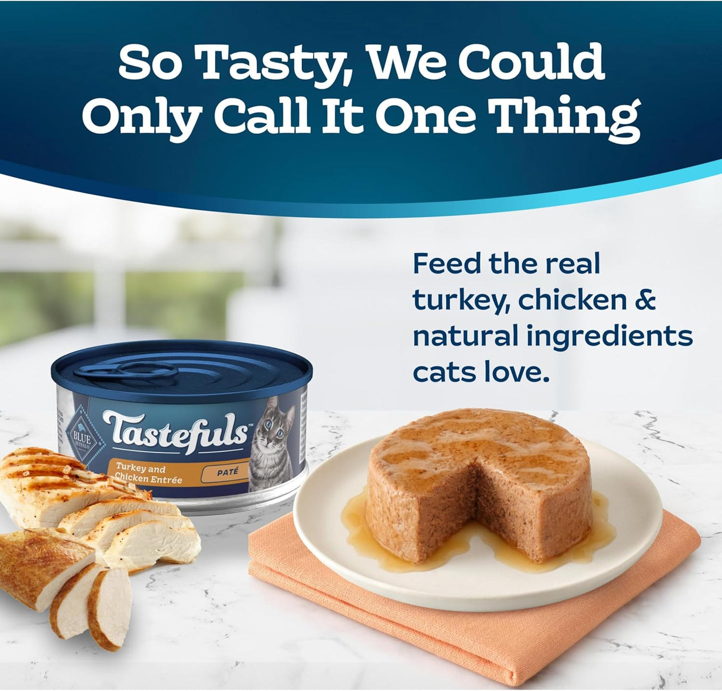 Blue Buffalo Tastefuls Wet Cat Food Paté, Made with Natural Ingredients, Turkey and Chicken Entrée, 5.5-oz Cans (24 Count)