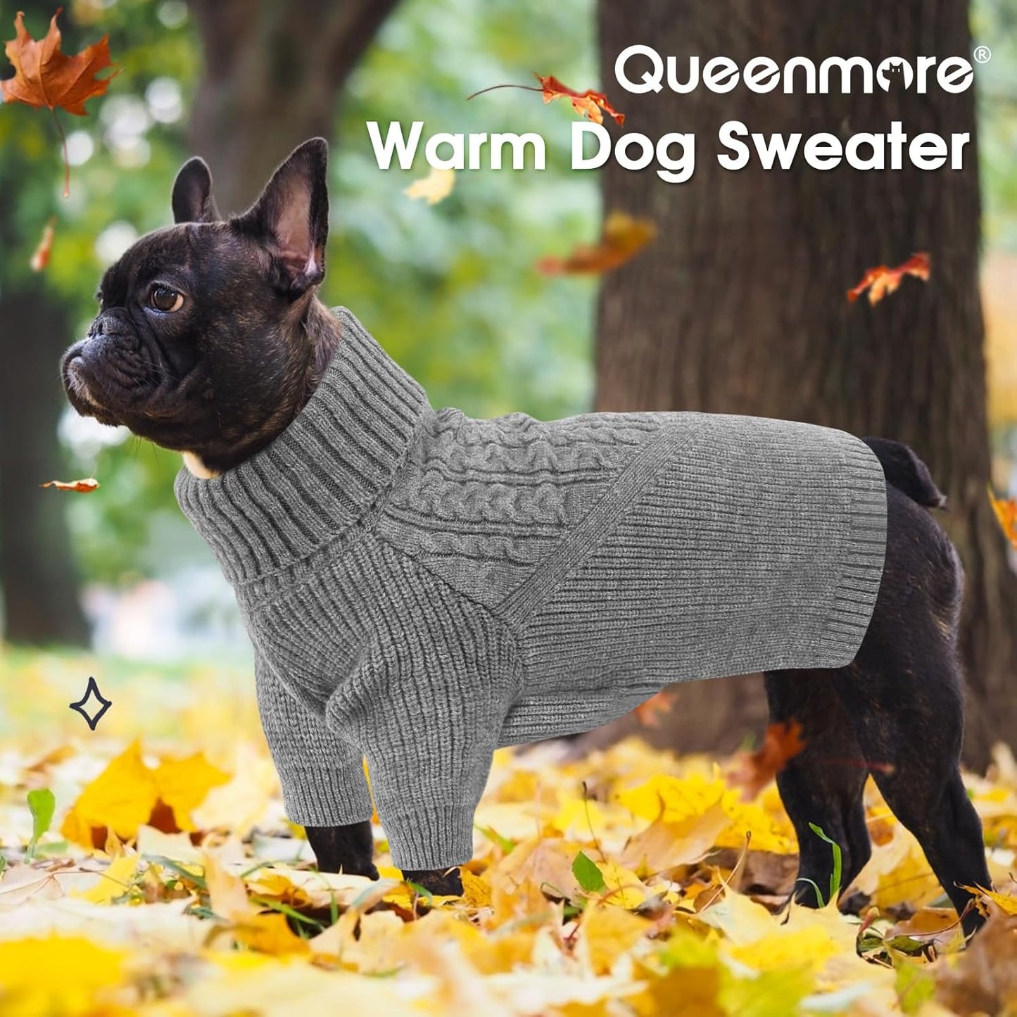 Queenmore XL Dog Sweater,Large Sized Dog Sweater for Male/Female,Soft Warm Turtleneck Pullover Knitwear for Boy/Girl Doggies,Winter Dog Coat for Golden Retriever/Border Collie - Grey,XL